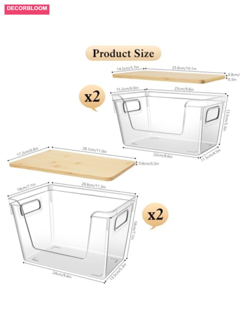 4 Set Stackable Storage Plastic Container with Removable Bamboo Cover - Picture 2 of 6